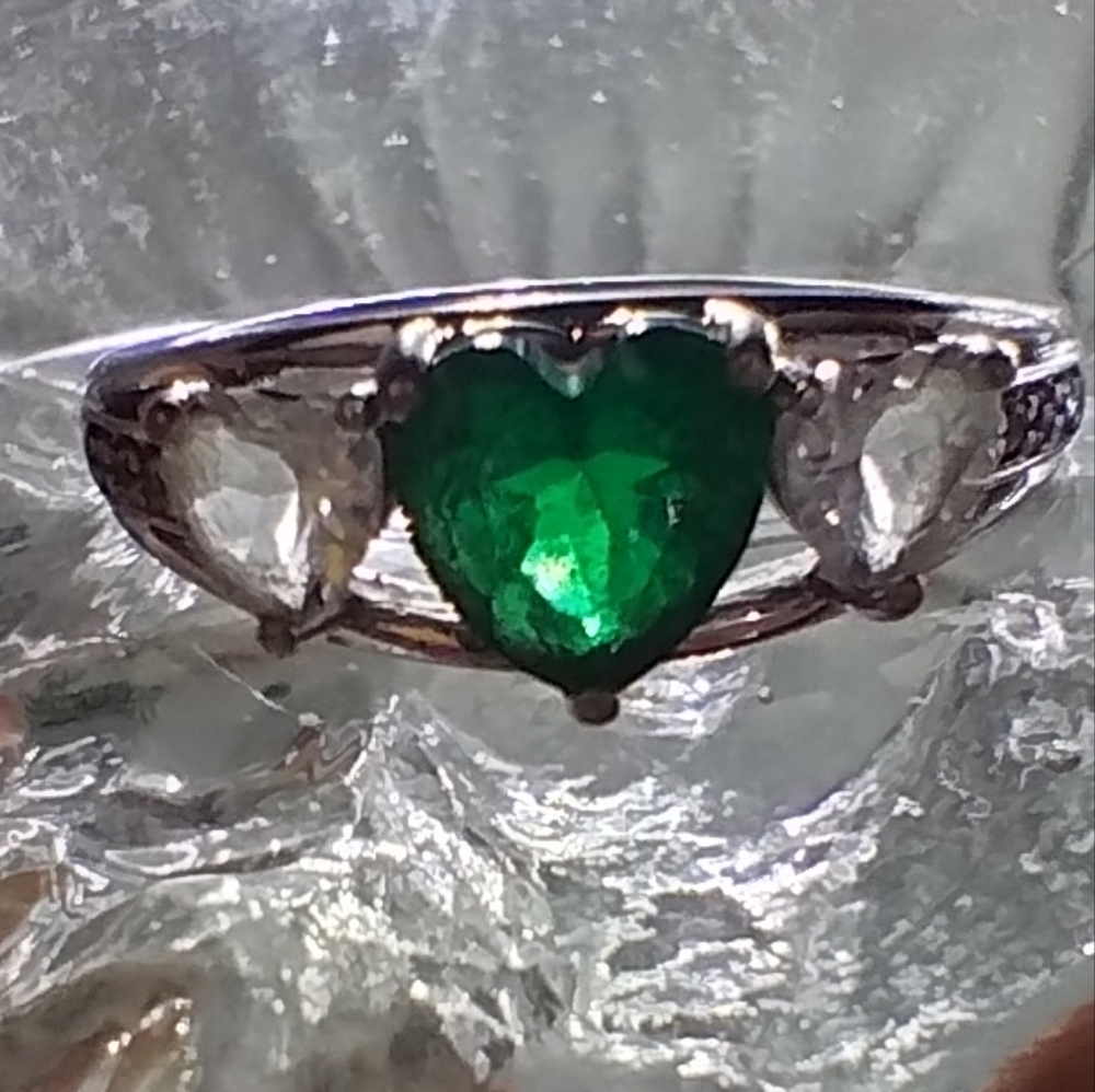Emerald Green CZ and Topaz Gemstone 925 Sterling Silver Ring